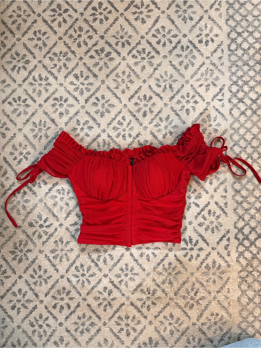 NWOT Windsor Red Off-Shoulder Ruched Crop Top